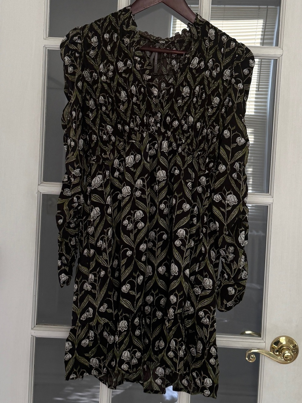 BY ANTHROPOLOGIE Women's Floral Print Smocked Long Sleeve Mini Dress Size S